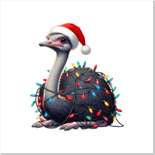 Ostrich Wrapped In Christmas Lights Posters and Art